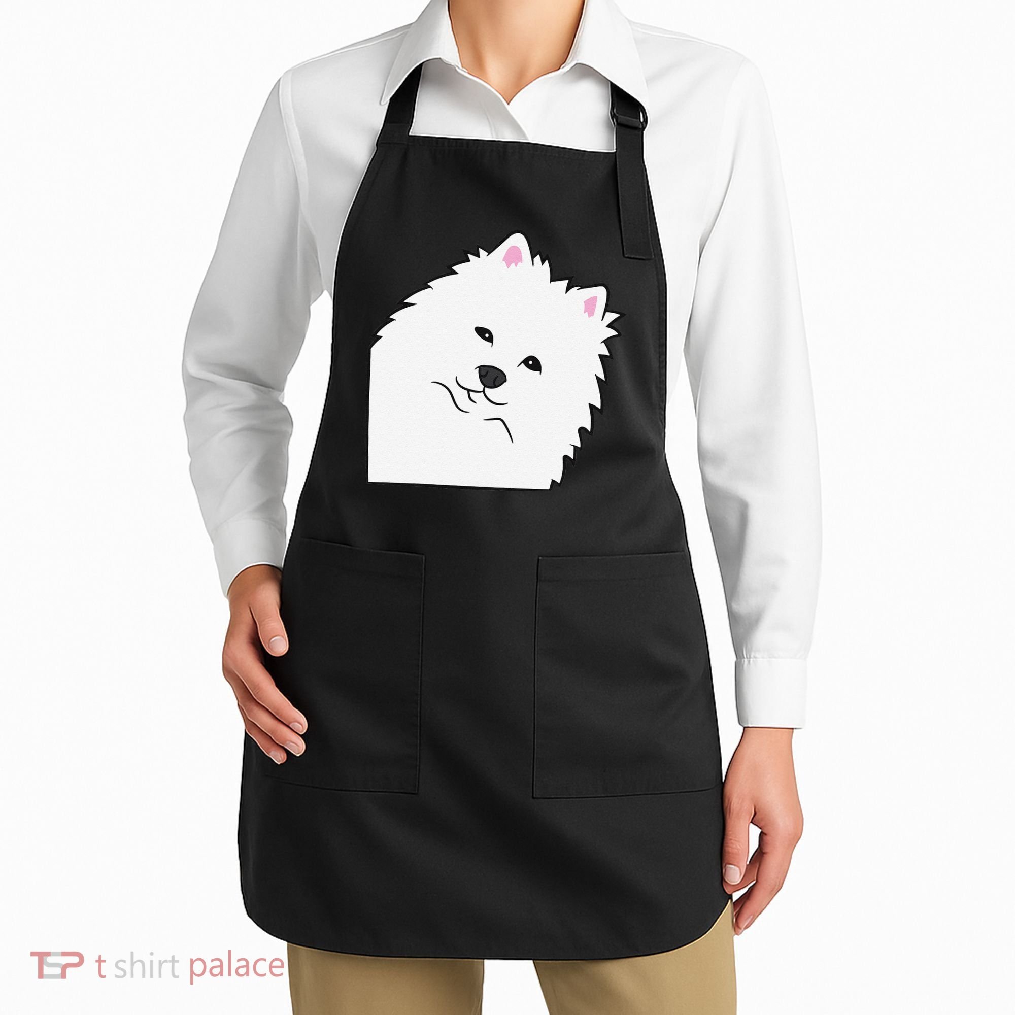 American Eskimo Dog Peeking From Side Cute American Eskimo Apron