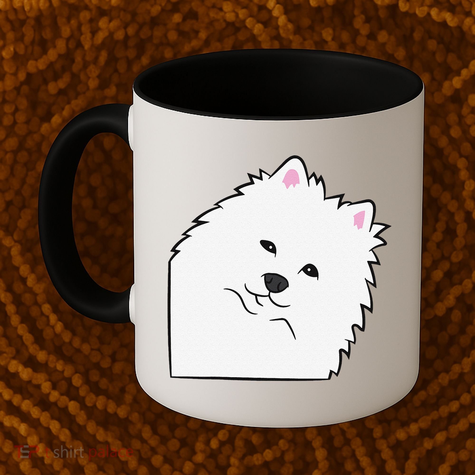 American Eskimo Dog Peeking From Side Cute American Eskimo Coffee Mug