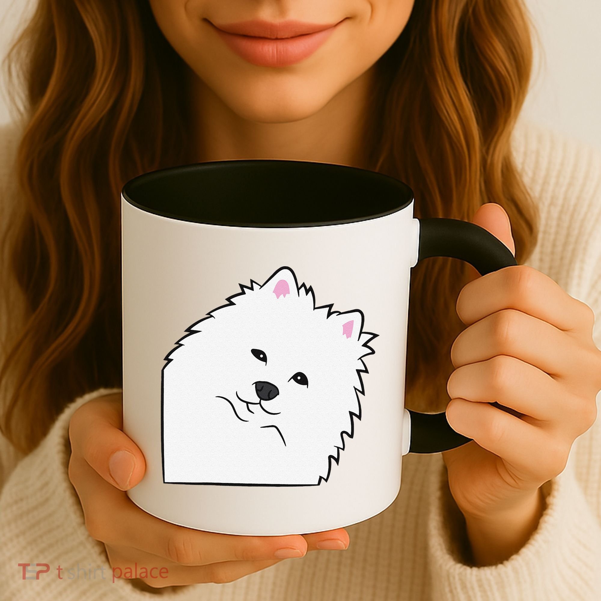 American Eskimo Dog Peeking From Side Cute American Eskimo Coffee Mug