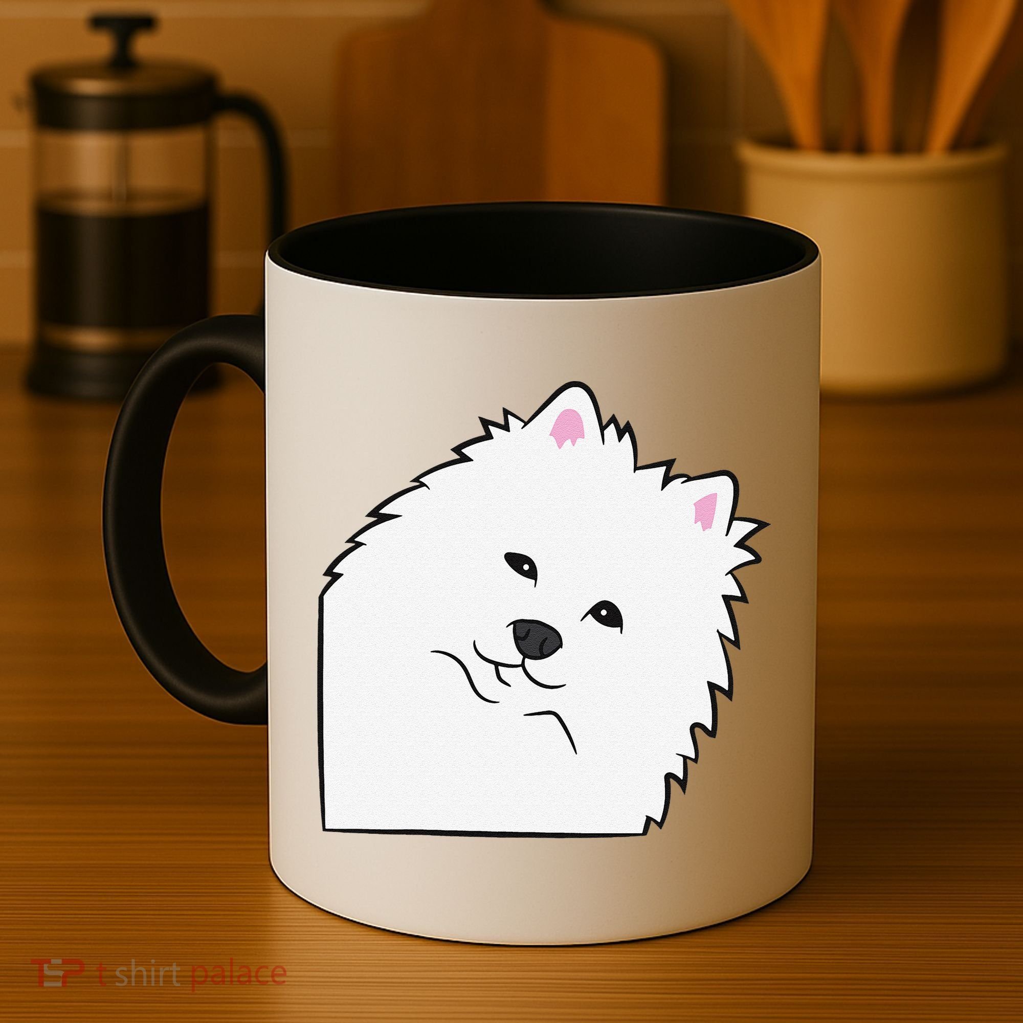 American Eskimo Dog Peeking From Side Cute American Eskimo Coffee Mug