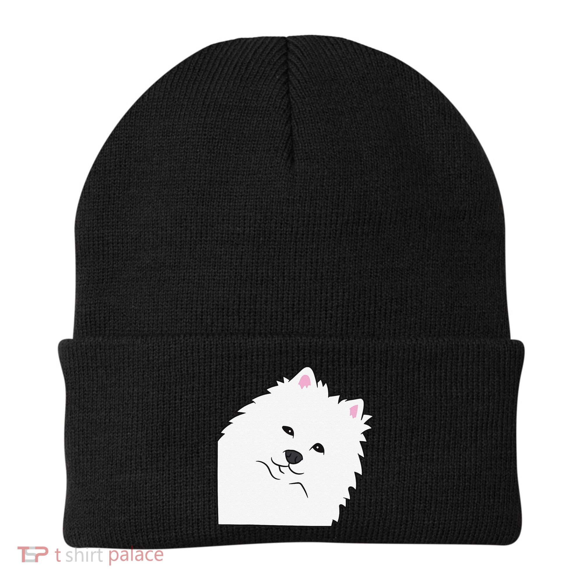 American Eskimo Dog Peeking From Side Cute American Eskimo Beanie