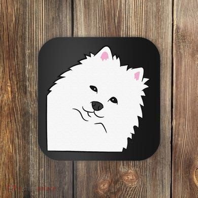 American Eskimo Dog Peeking From Side Cute American Eskimo Coaster