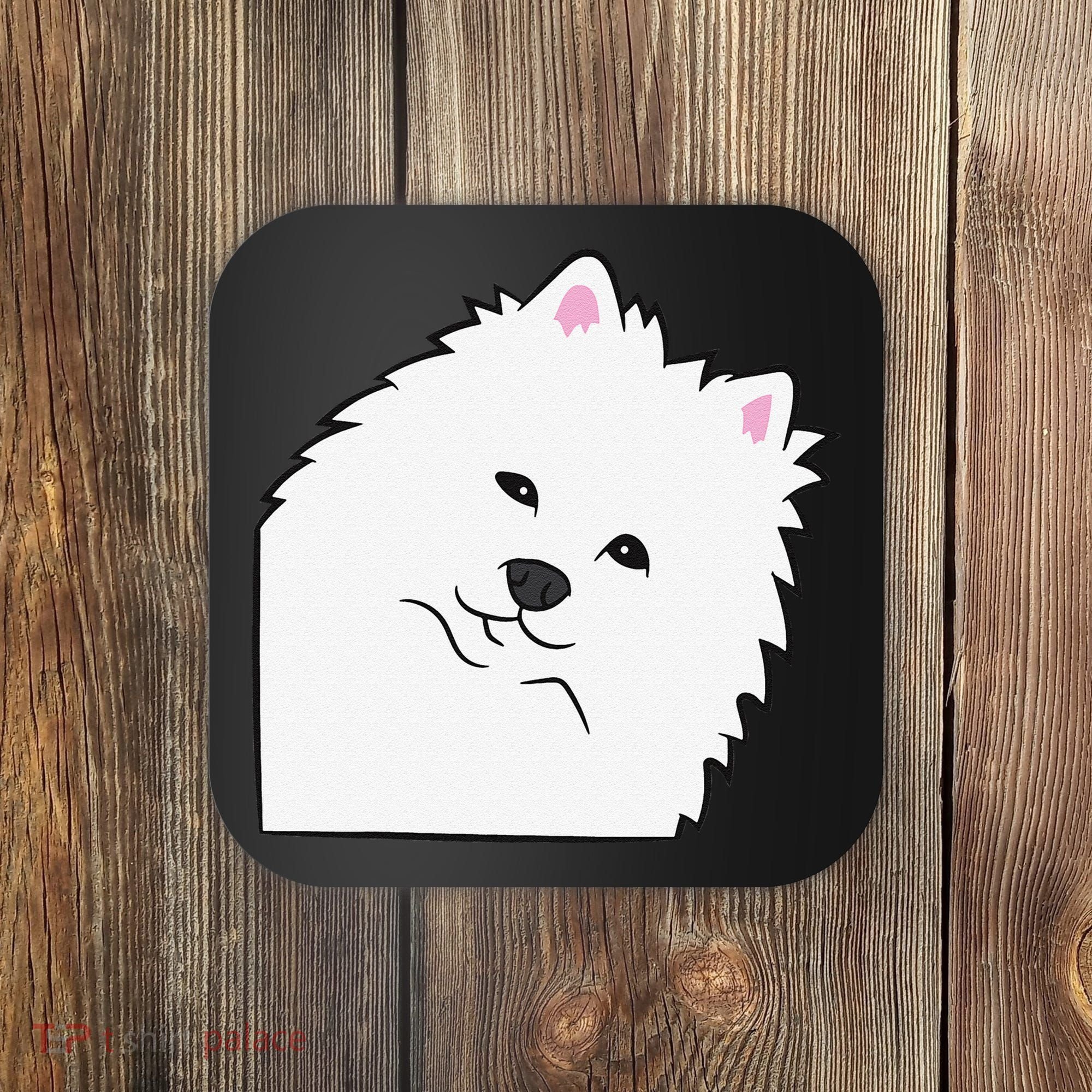 American Eskimo Dog Peeking From Side Cute American Eskimo Coaster