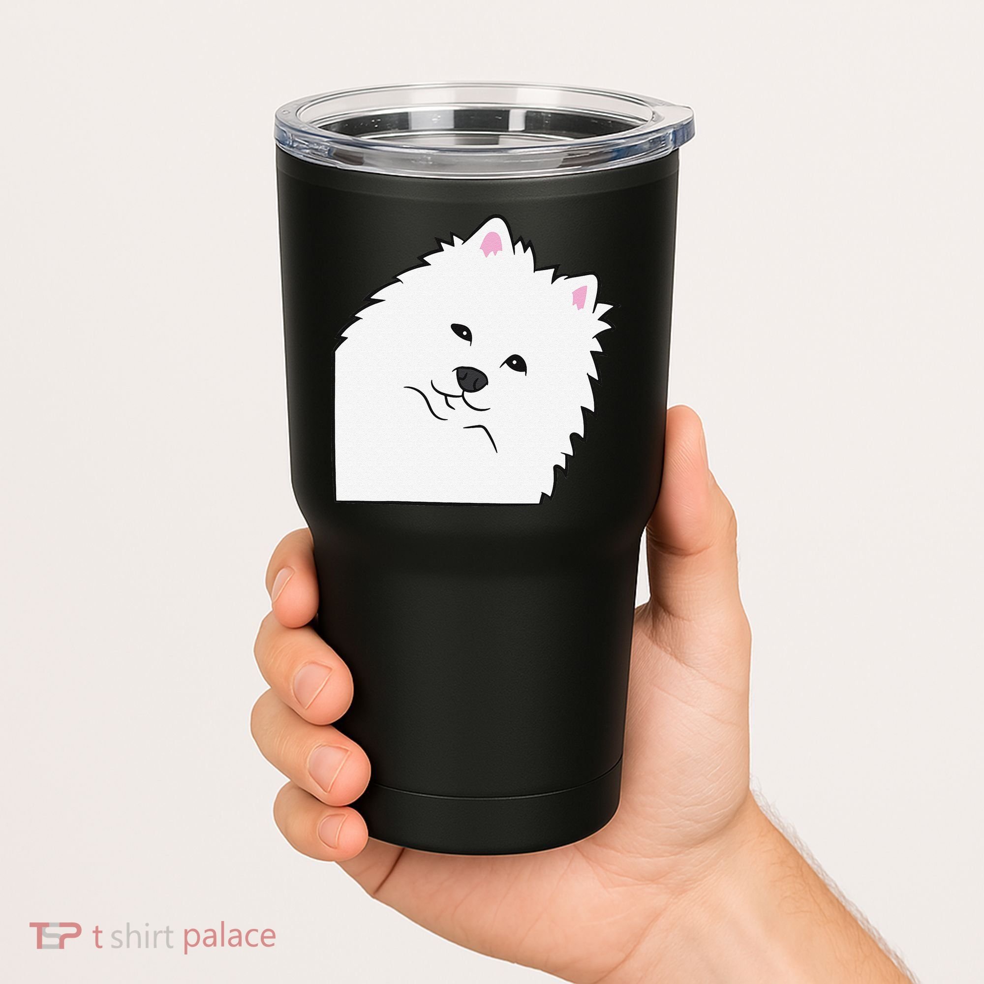 American Eskimo Dog Peeking From Side Cute American Eskimo Tumbler