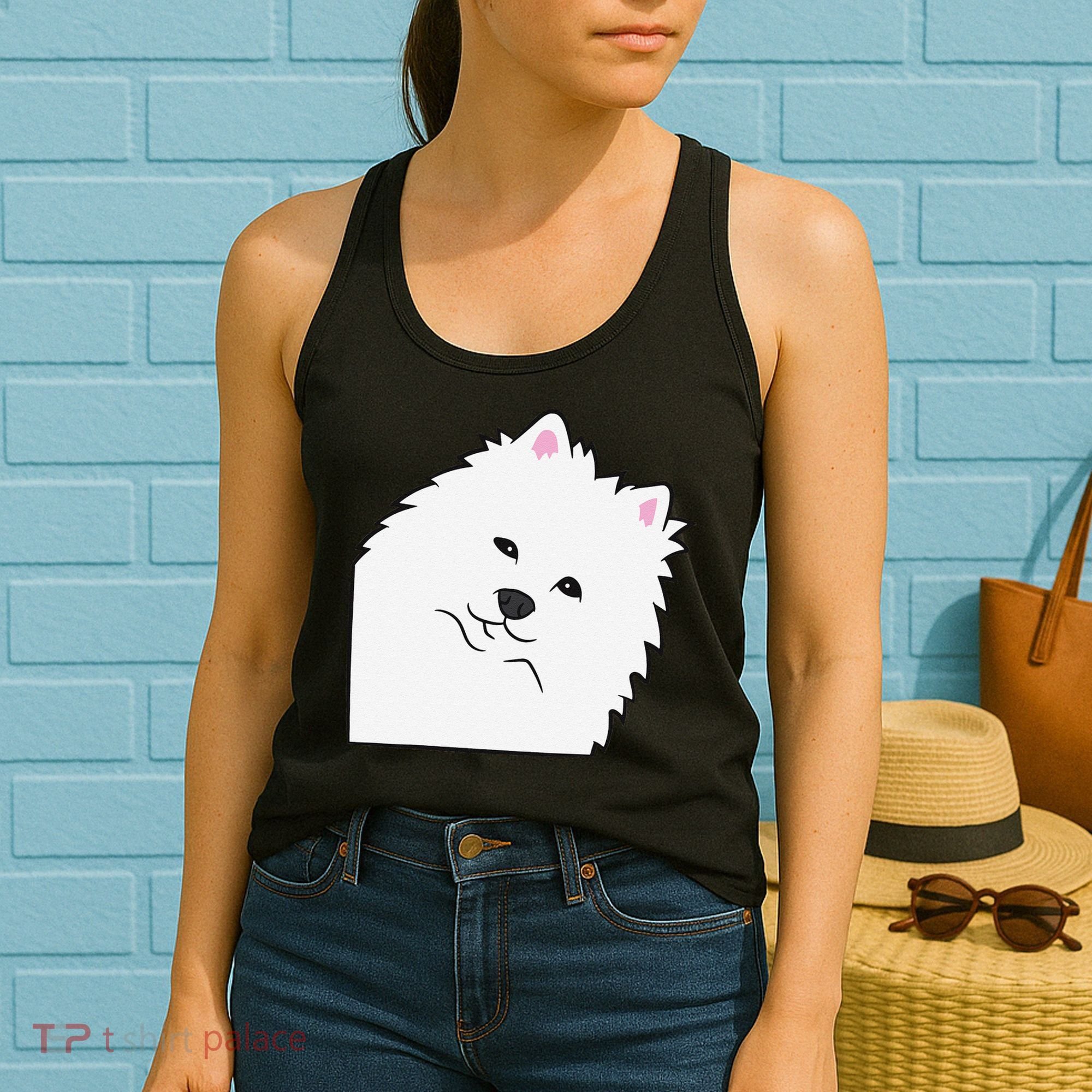 American Eskimo Dog Peeking From Side Cute American Eskimo Women's Tank Top