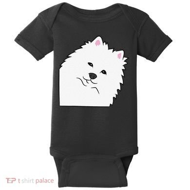 American Eskimo Dog Peeking From Side Cute American Eskimo Baby Bodysuit