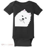 American Eskimo Dog Peeking From Side Cute American Eskimo Baby Bodysuit thumb 0