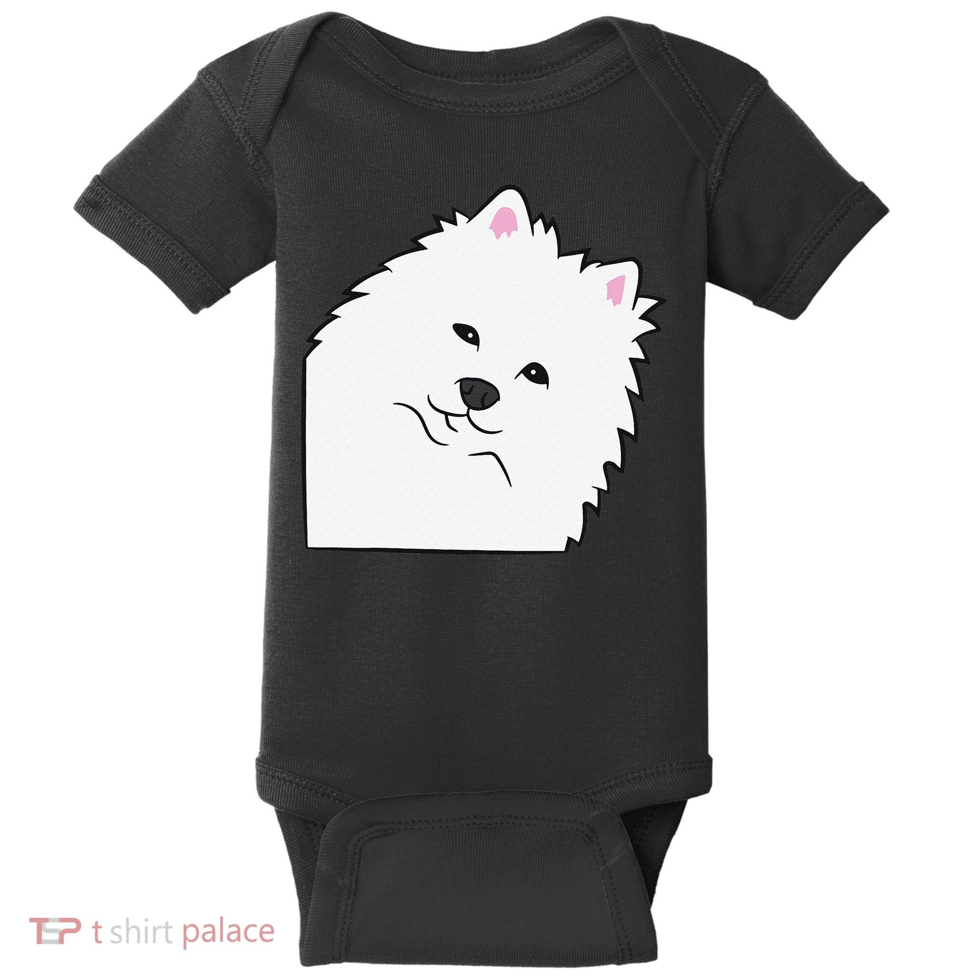 American Eskimo Dog Peeking From Side Cute American Eskimo Baby Bodysuit