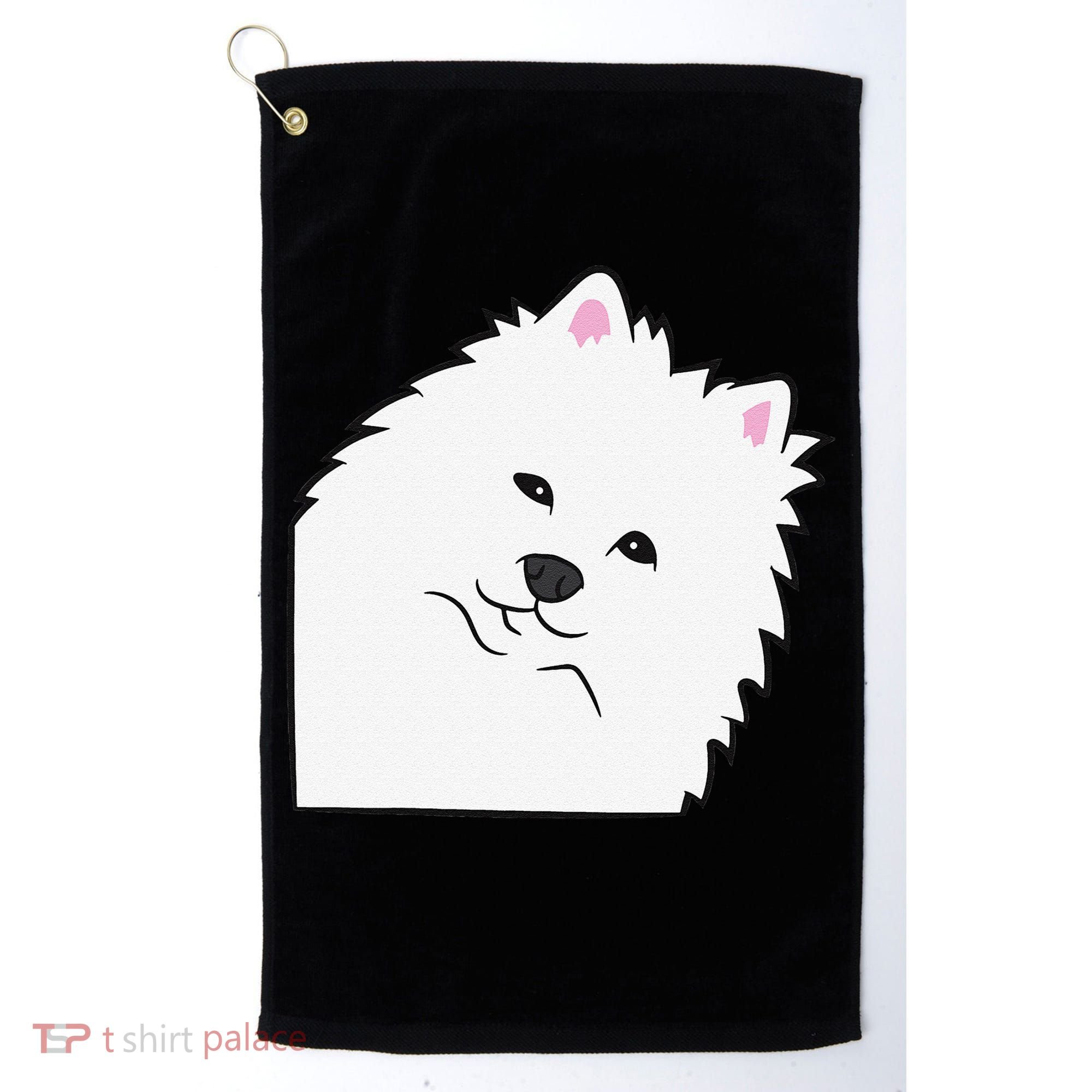American Eskimo Dog Peeking From Side Cute American Eskimo Golf Towel