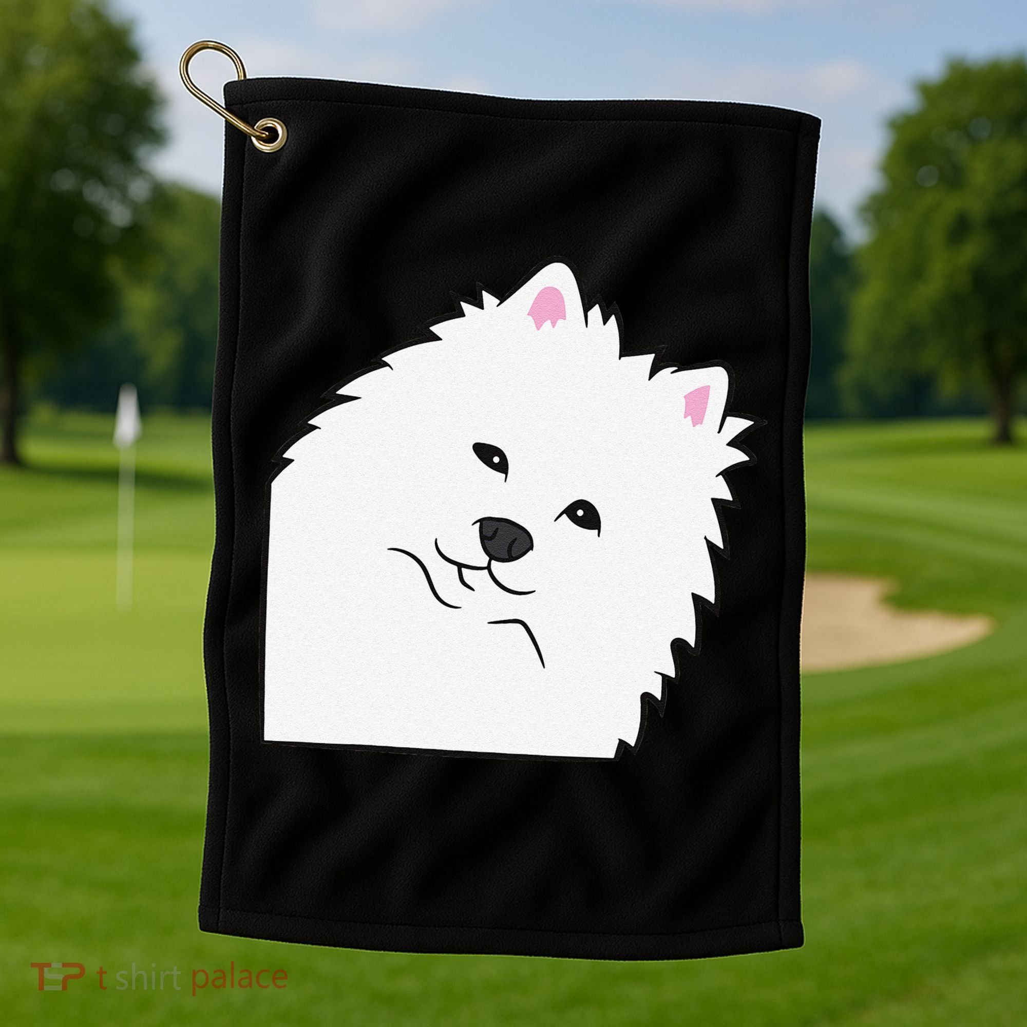 American Eskimo Dog Peeking From Side Cute American Eskimo Golf Towel