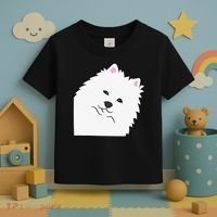 American Eskimo Dog Peeking From Side Cute American Eskimo Toddler T-Shirt thumb 3