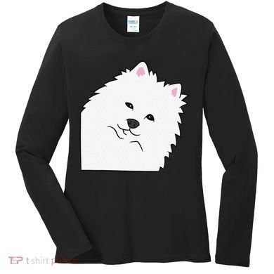 American Eskimo Dog Peeking From Side Cute American Eskimo Women's Long Sleeve Shirt