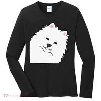 American Eskimo Dog Peeking From Side Cute American Eskimo Women's Long Sleeve Shirt thumb 0