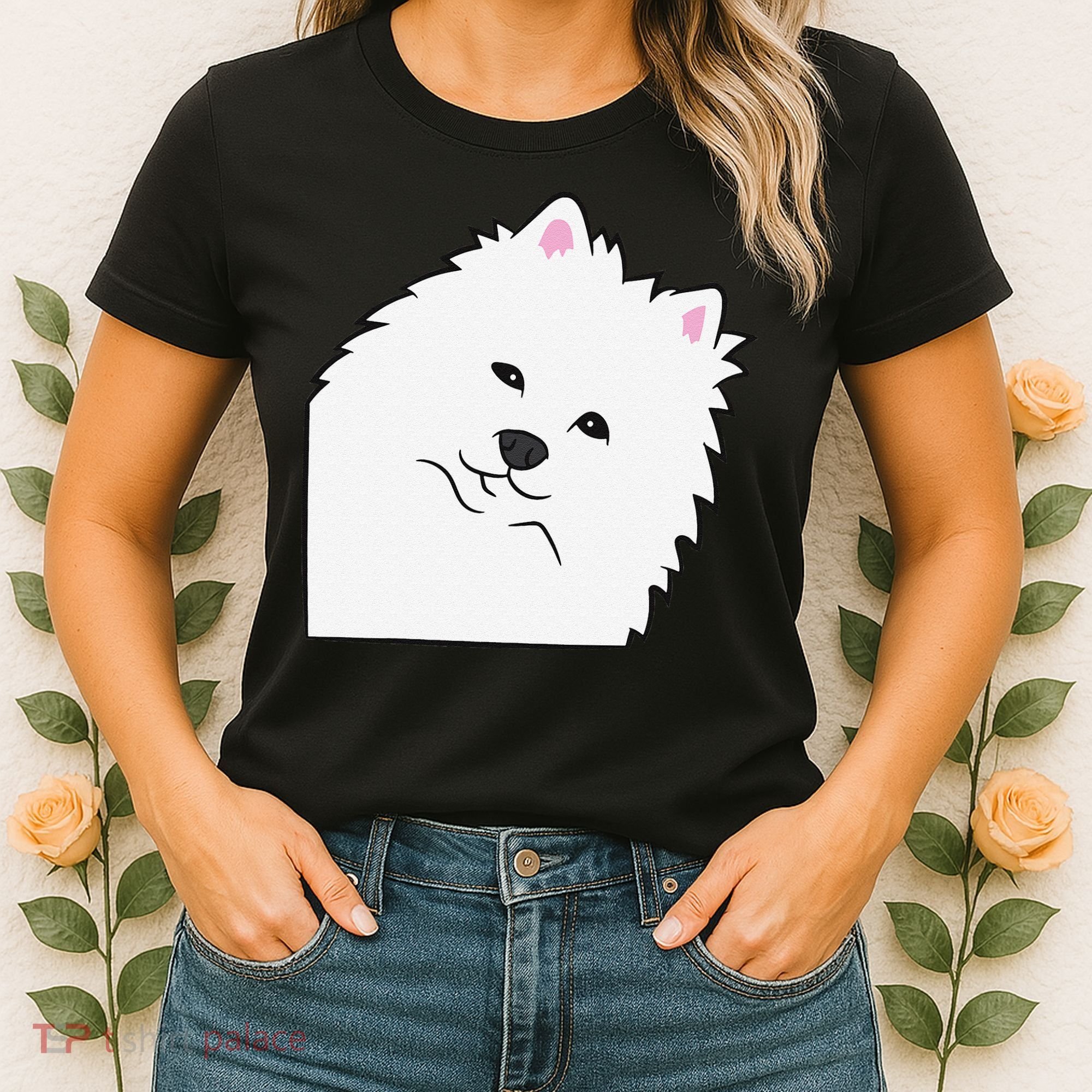 American Eskimo Dog Peeking From Side Cute American Eskimo Women's T-Shirt