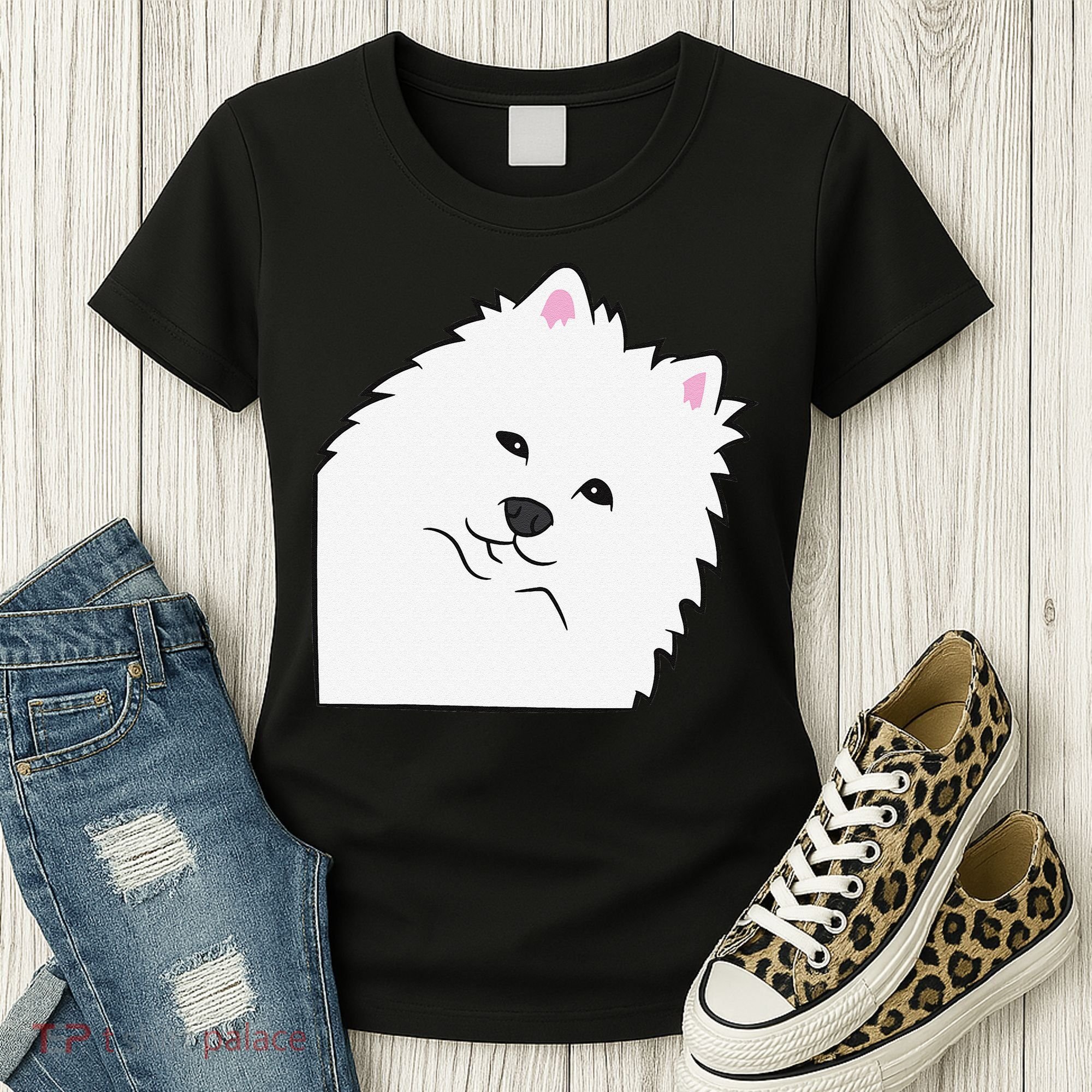 American Eskimo Dog Peeking From Side Cute American Eskimo Women's T-Shirt