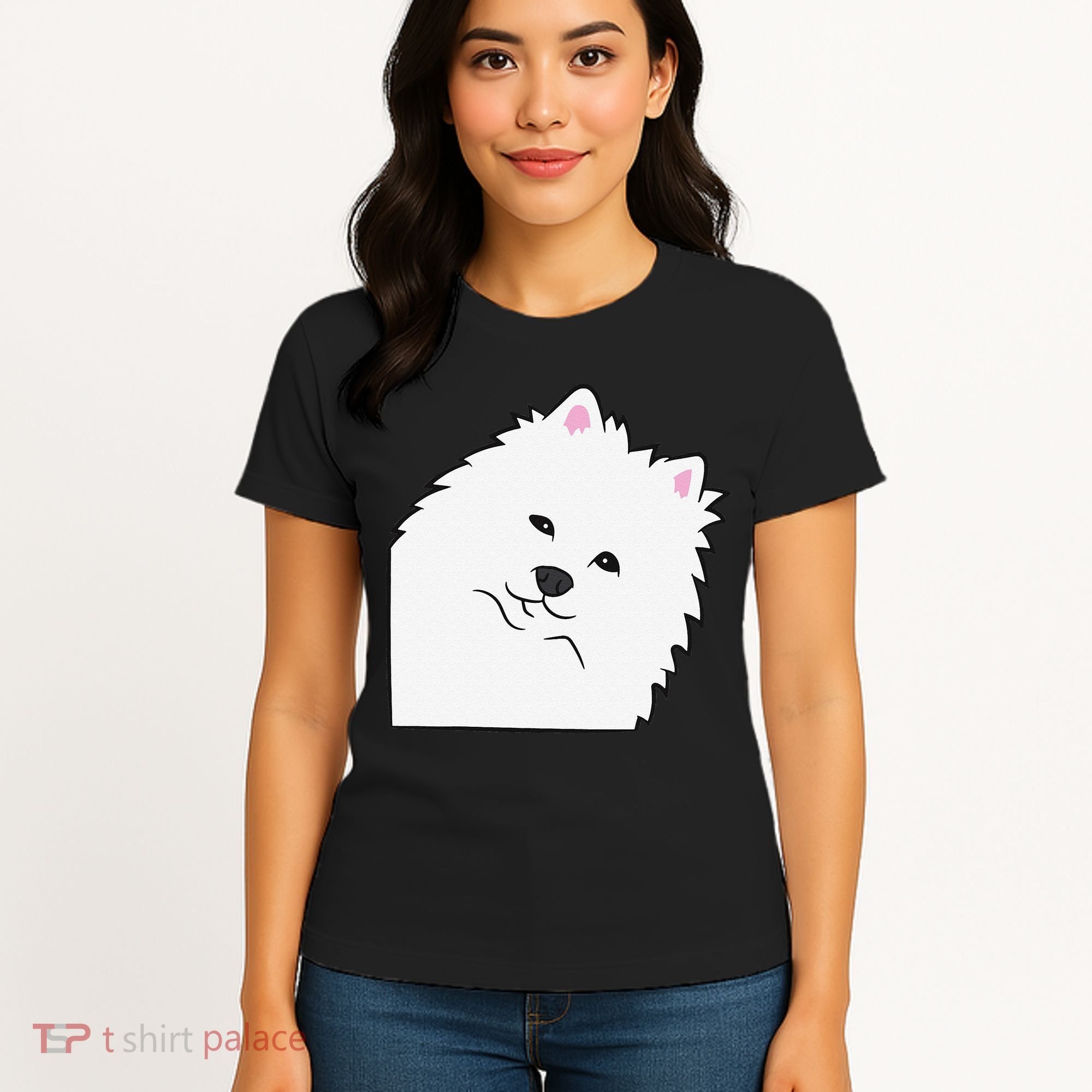 American Eskimo Dog Peeking From Side Cute American Eskimo Women's T-Shirt