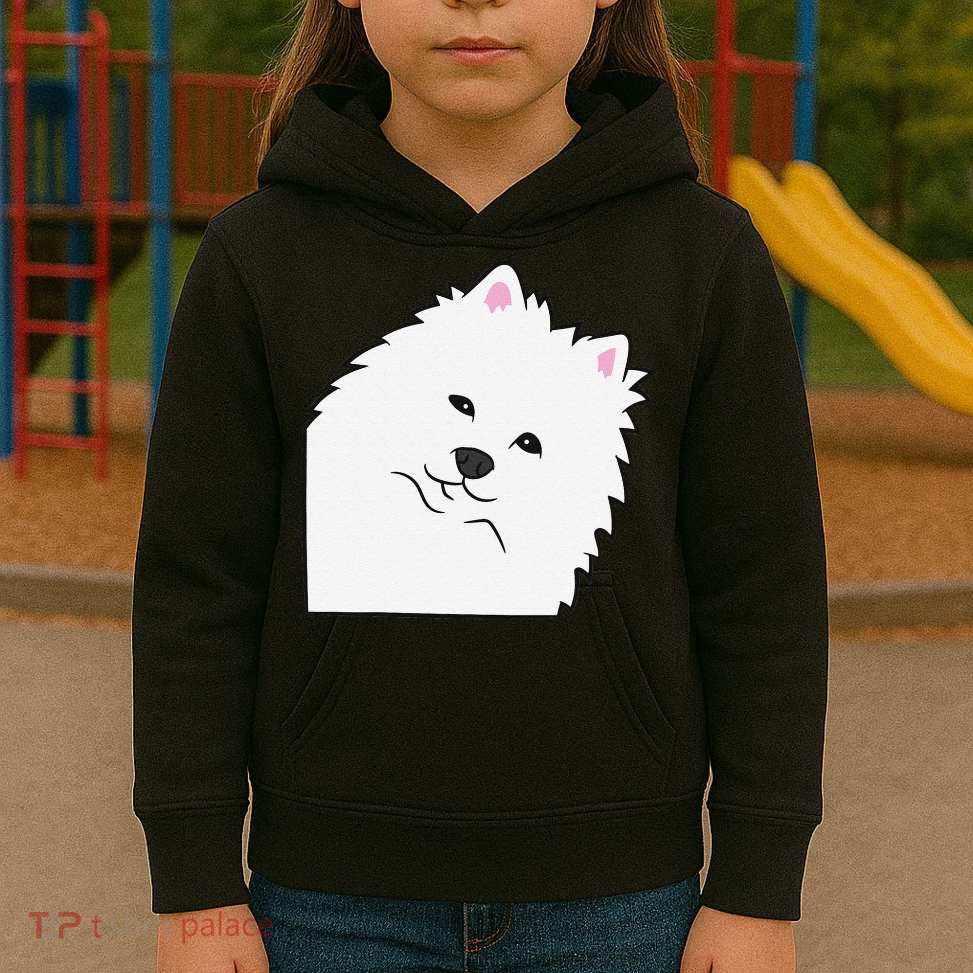 American Eskimo Dog Peeking From Side Cute American Eskimo Kids Hoodie