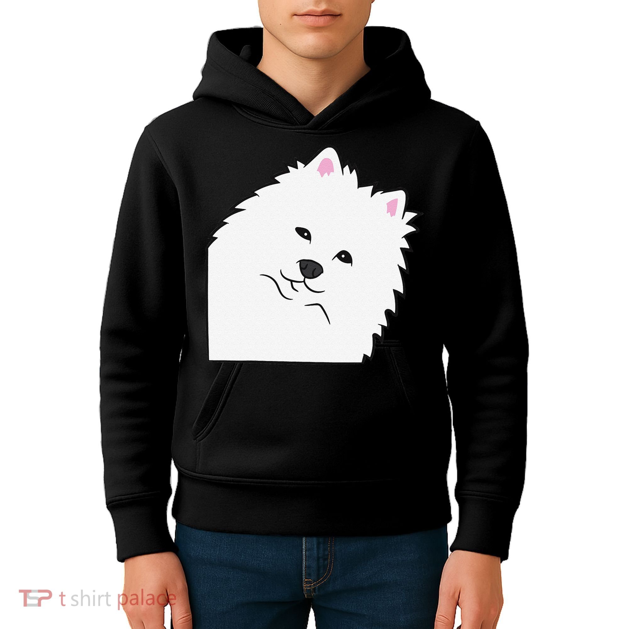American Eskimo Dog Peeking From Side Cute American Eskimo Kids Hoodie