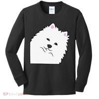 American Eskimo Dog Peeking From Side Cute American Eskimo Kids Long Sleeve Shirt thumb 0
