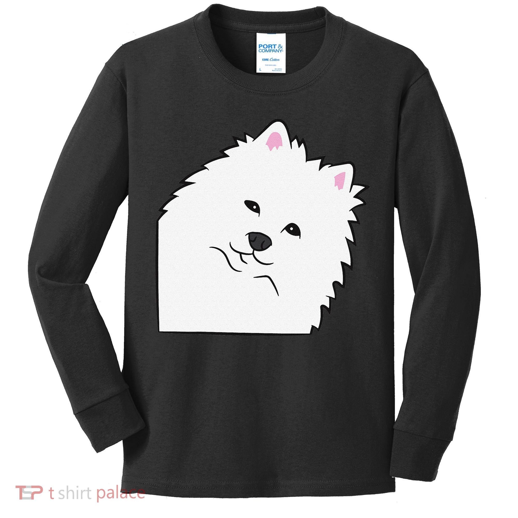American Eskimo Dog Peeking From Side Cute American Eskimo Kids Long Sleeve Shirt