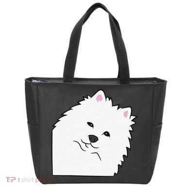 American Eskimo Dog Peeking From Side Cute American Eskimo Tote Bag