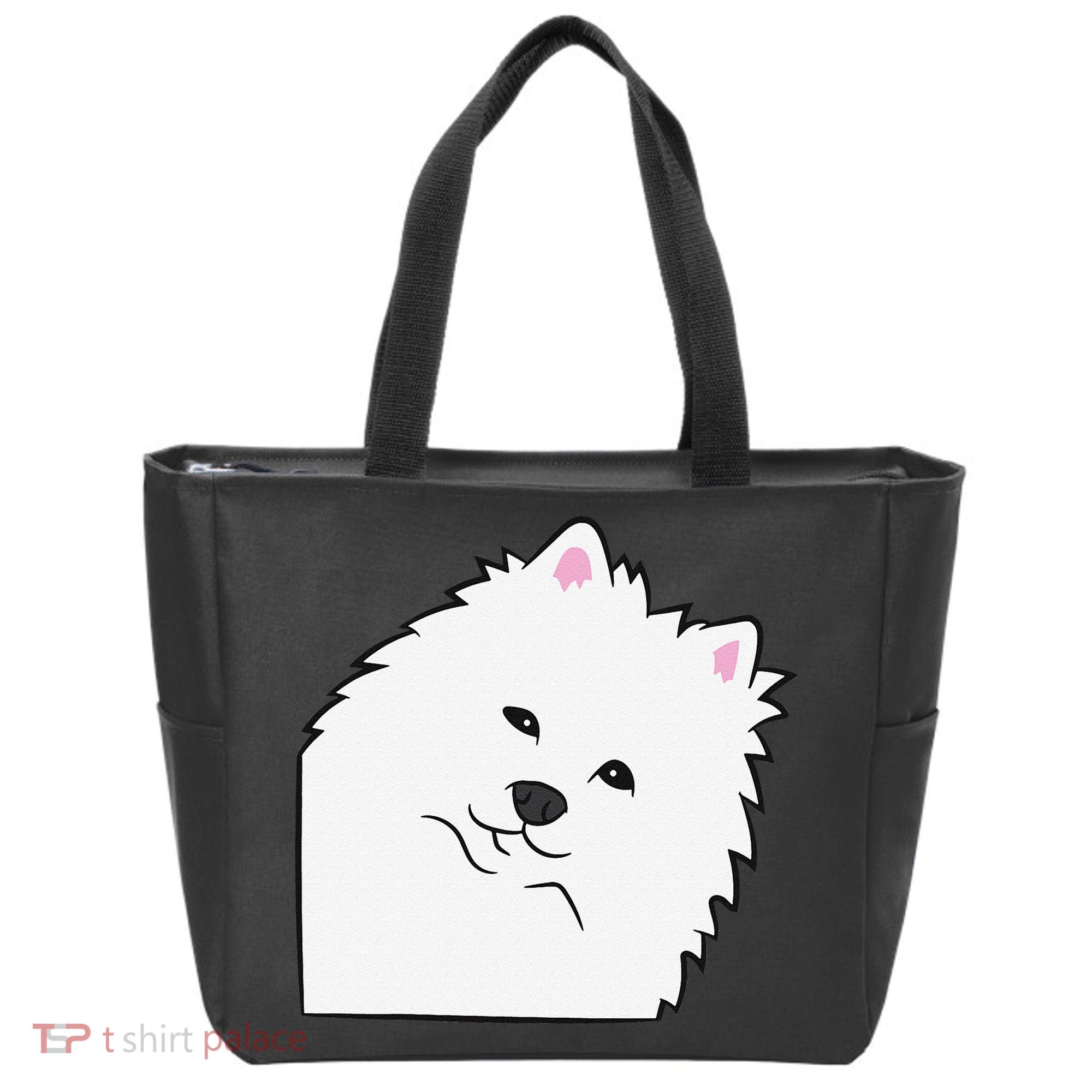 American Eskimo Dog Peeking From Side Cute American Eskimo Tote Bag