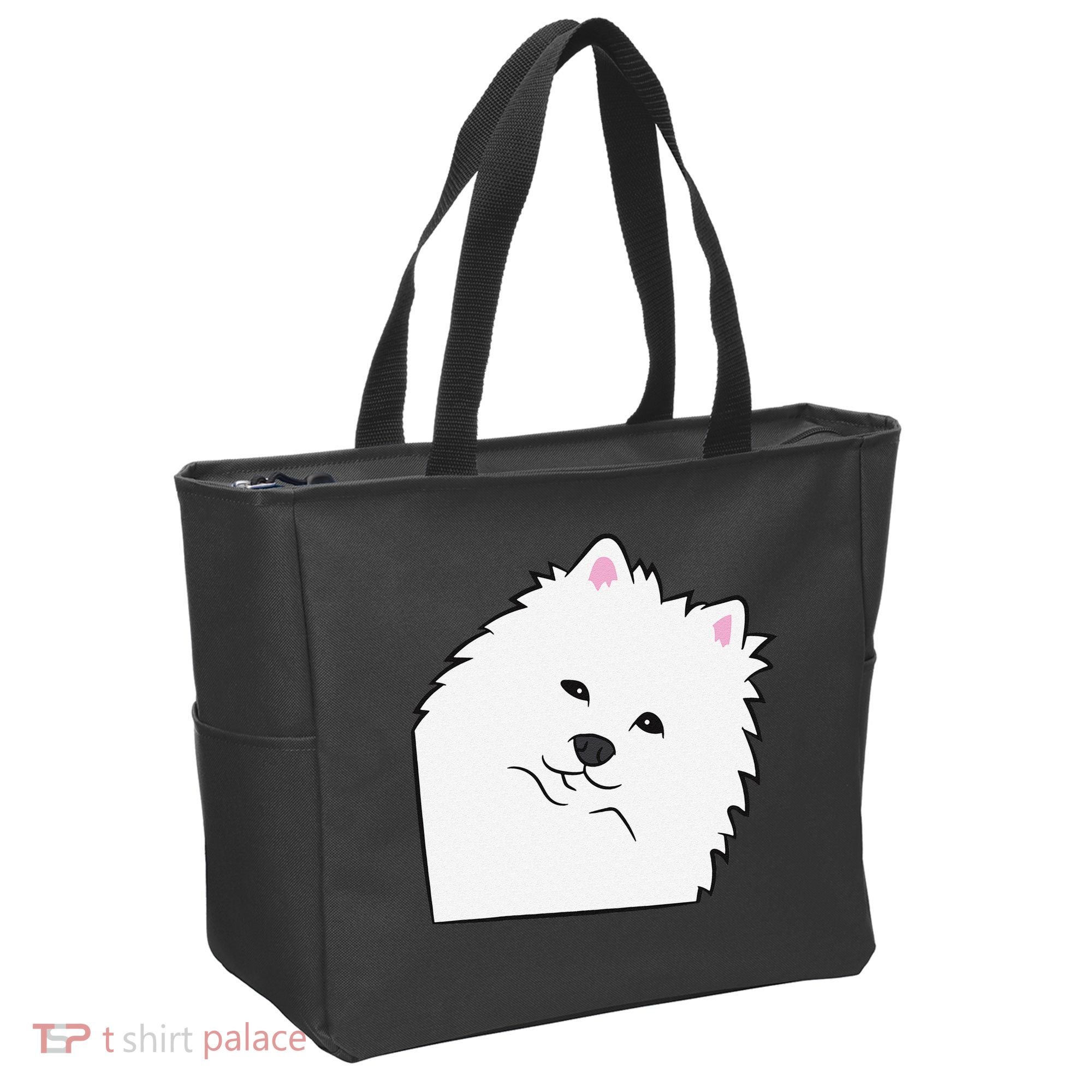 American Eskimo Dog Peeking From Side Cute American Eskimo Tote Bag