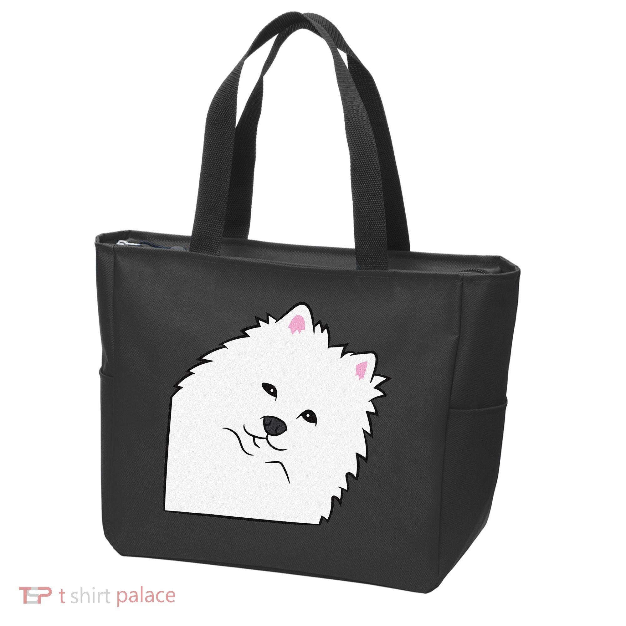American Eskimo Dog Peeking From Side Cute American Eskimo Tote Bag