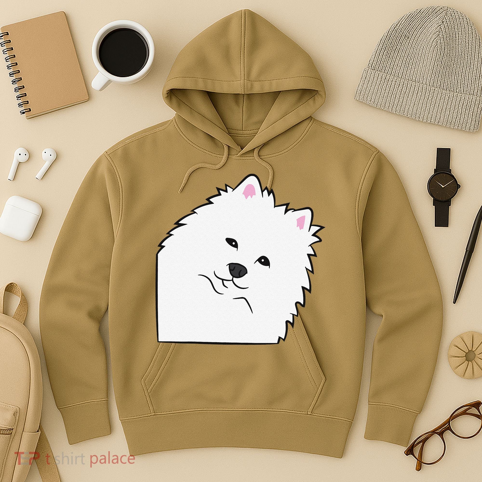 American Eskimo Dog Peeking From Side Cute American Eskimo Hoodie
