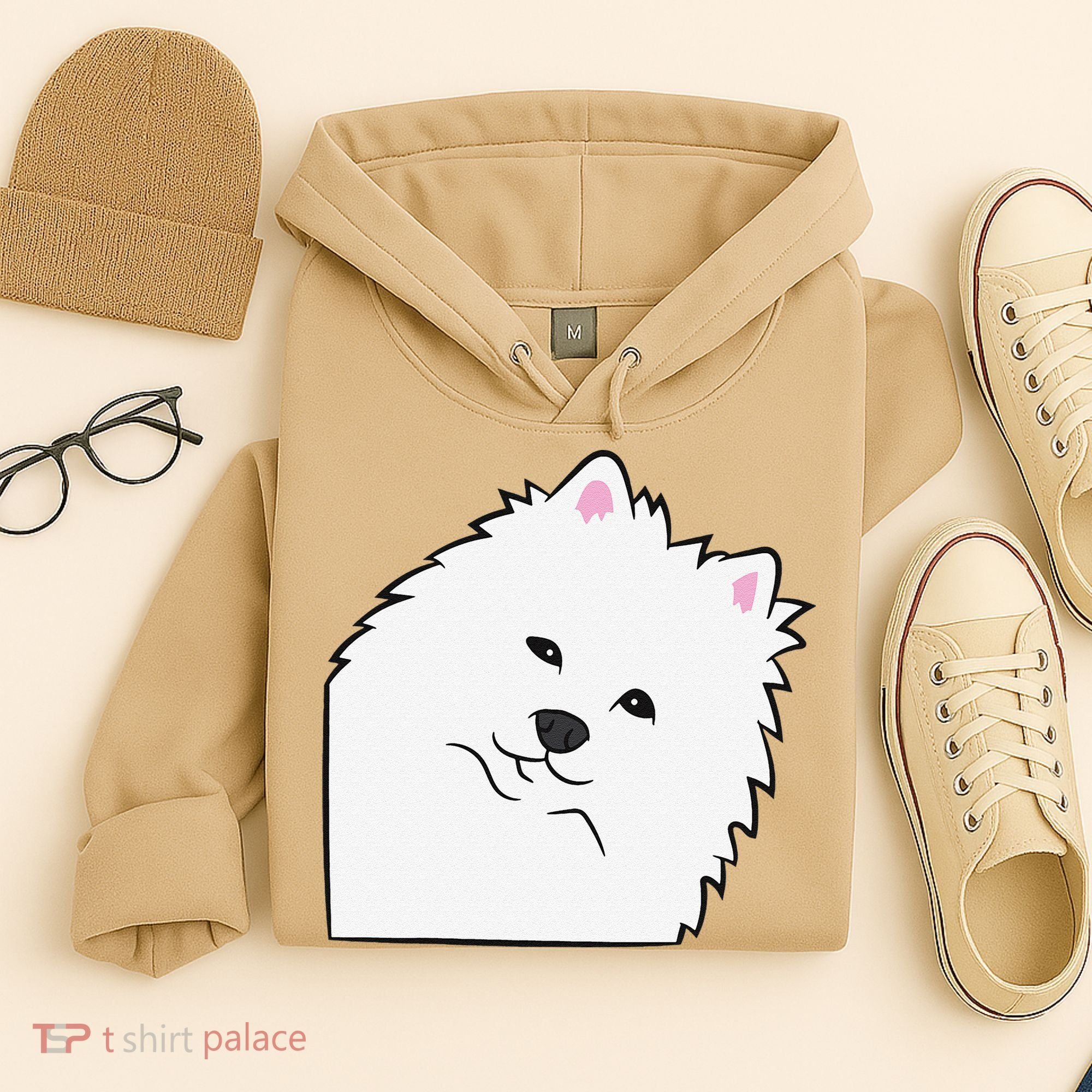 American Eskimo Dog Peeking From Side Cute American Eskimo Hoodie