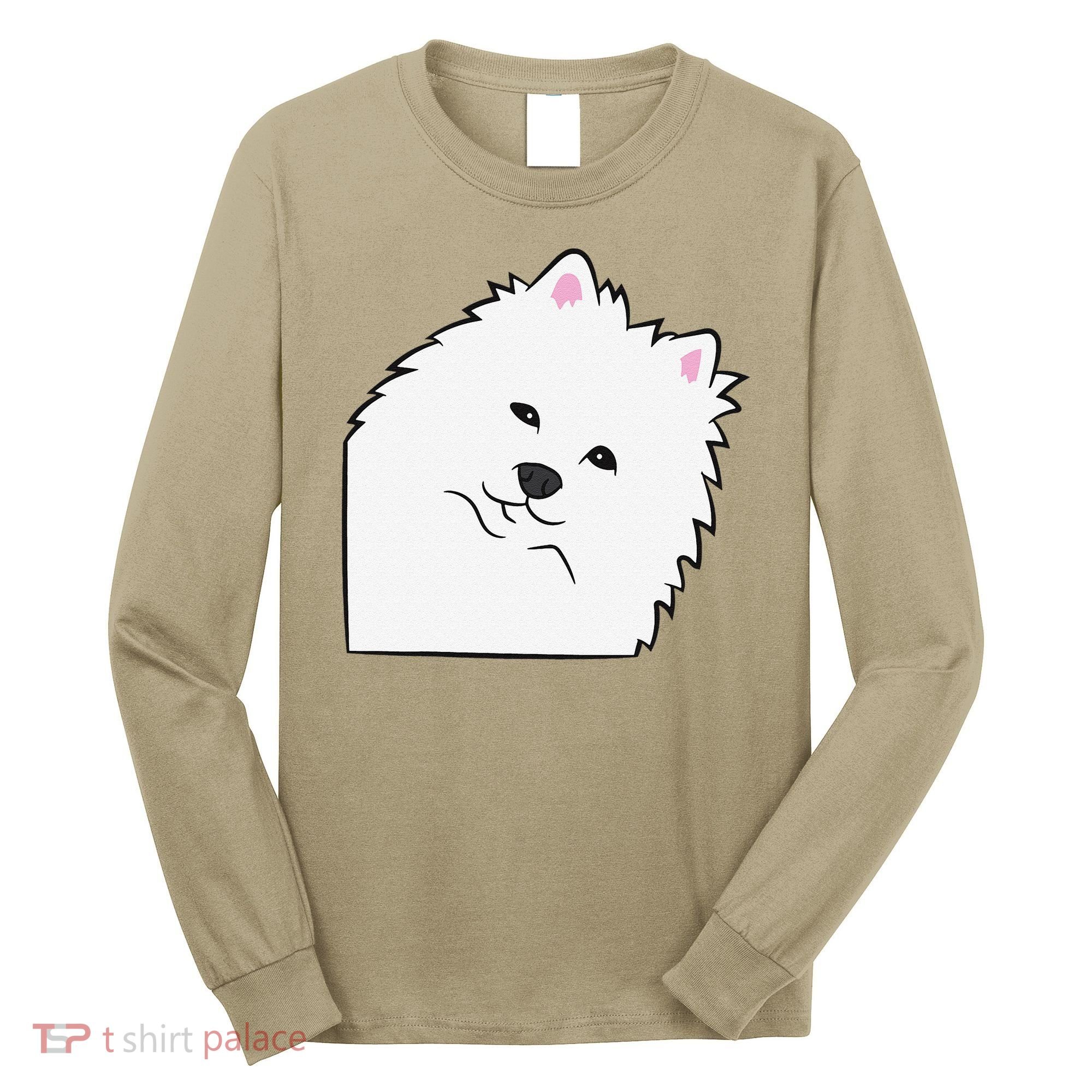 American Eskimo Dog Peeking From Side Cute American Eskimo Long Sleeve Shirt