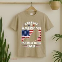 American Eskimo Dog Dad Owner Usa Flag 4th Of July America T-Shirt thumb 2