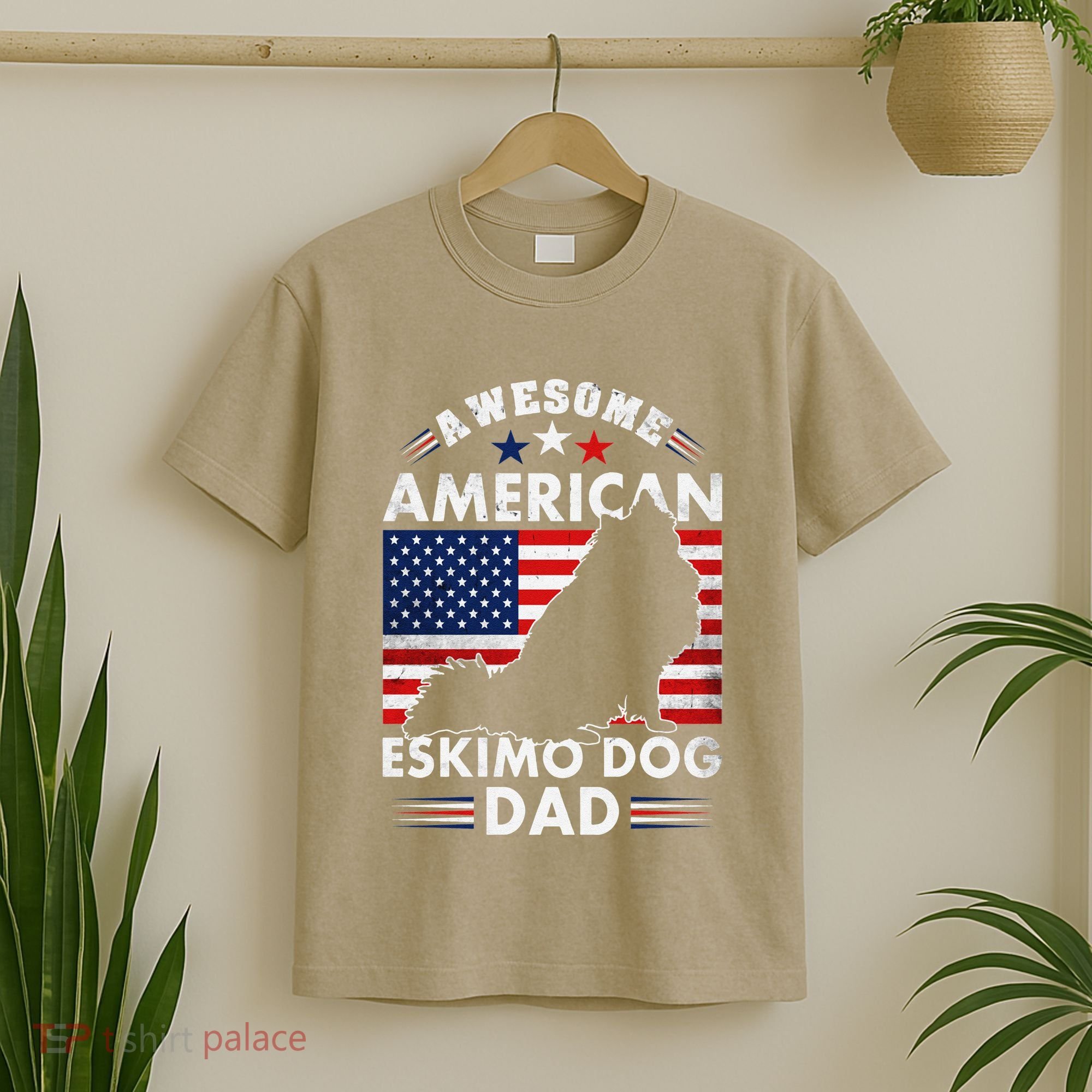 American Eskimo Dog Dad Owner Usa Flag 4th Of July America T-Shirt