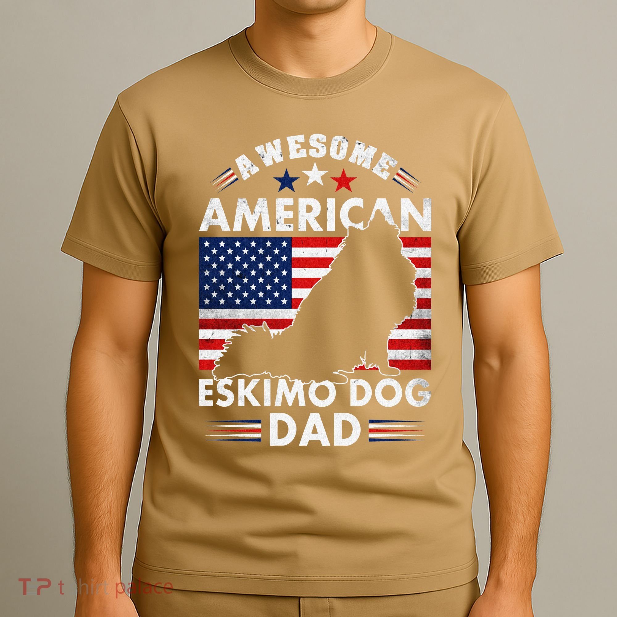American Eskimo Dog Dad Owner Usa Flag 4th Of July America T-Shirt