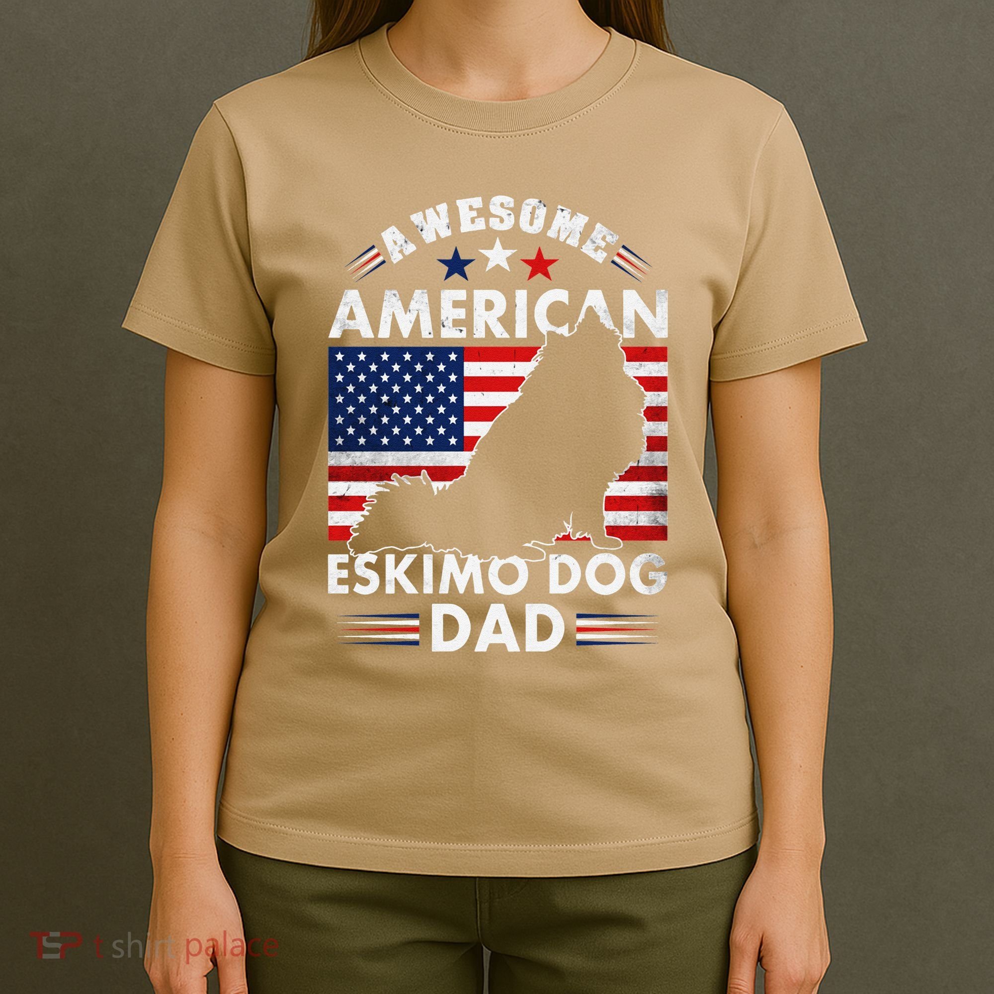 American Eskimo Dog Dad Owner Usa Flag 4th Of July America T-Shirt