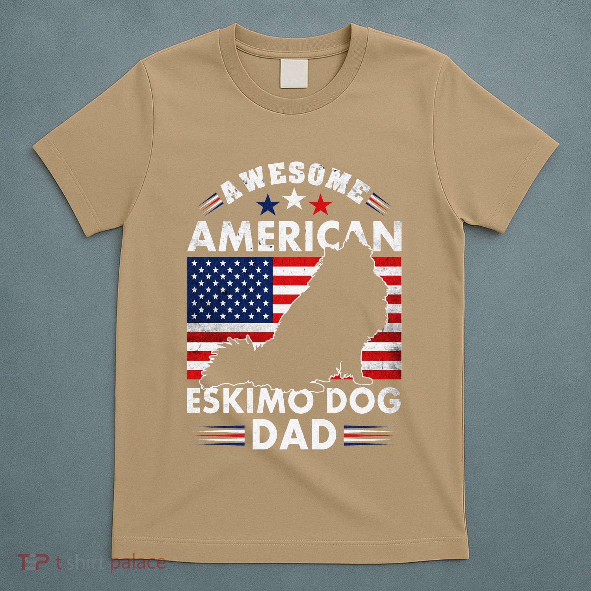 American Eskimo Dog Dad Owner Usa Flag 4th Of July America T-Shirt