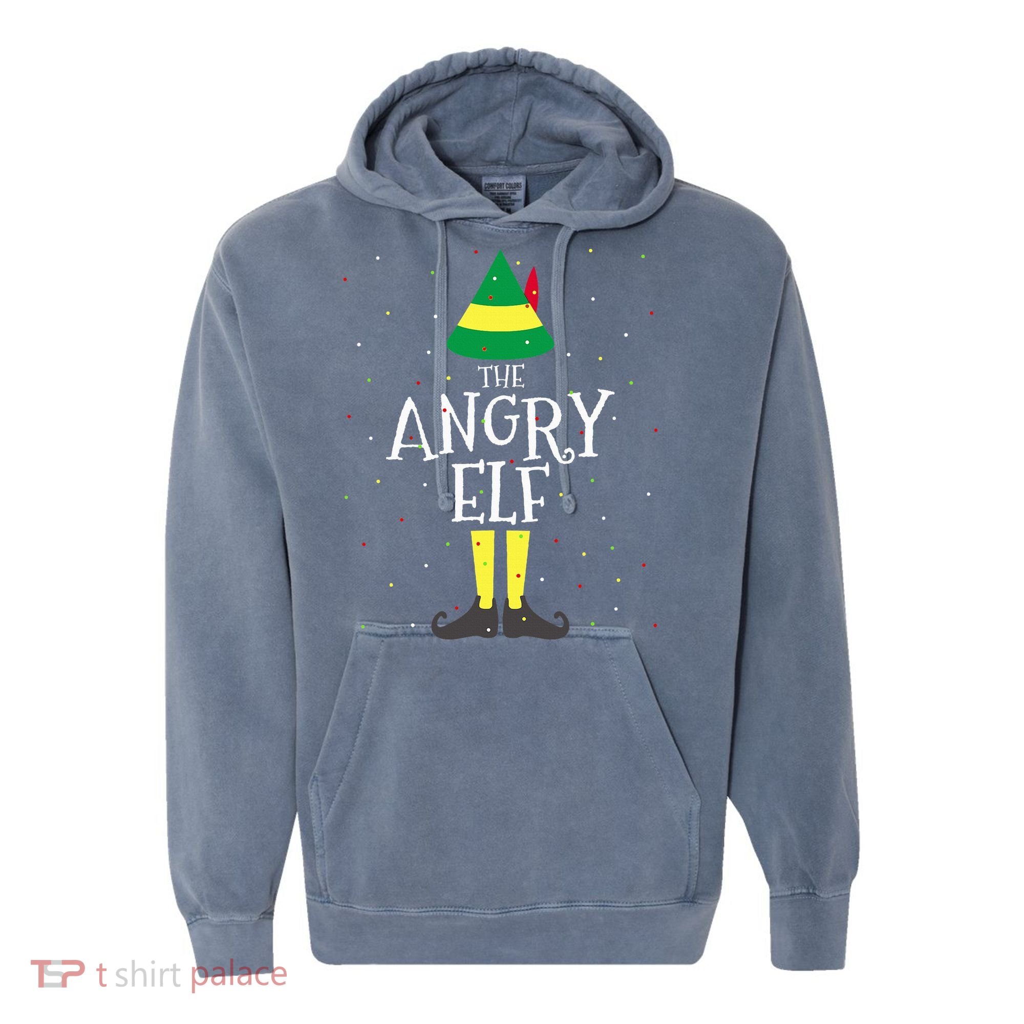Angry Elf Family Matching Christmas Group Comfort Colors Garment-Dyed Hooded Sweatshirt