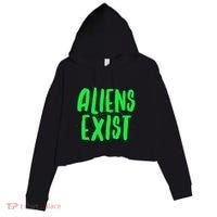 Aliens Exist Funny Alien Crop Fleece Hoodie thumb 0