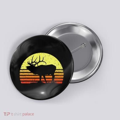 American Elk Hunter Dad Vintage Retro Sun Bow Hunting Gift Button