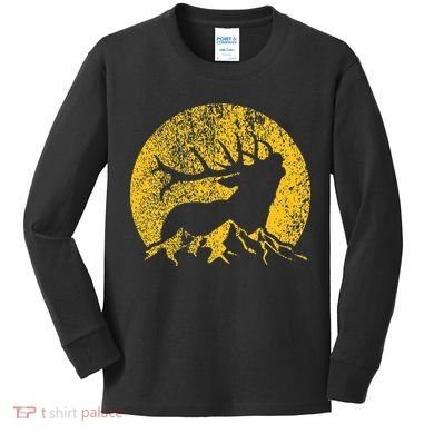 American Elk Hunter Dad Vintage Retro Bow Hunting Gift Kids Long Sleeve Shirt