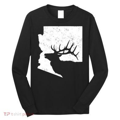 Arizona Elk Hunting Bull Elk Az State Shape Long Sleeve Shirt