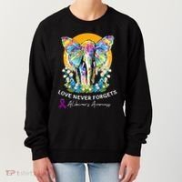 Alzheimer Elephant Love Never Forgets Alzheimer’s Awareness Women's Sweatshirt thumb 0