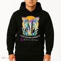 Alzheimer Elephant Love Never Forgets Alzheimer’s Awareness Hoodie thumb 2