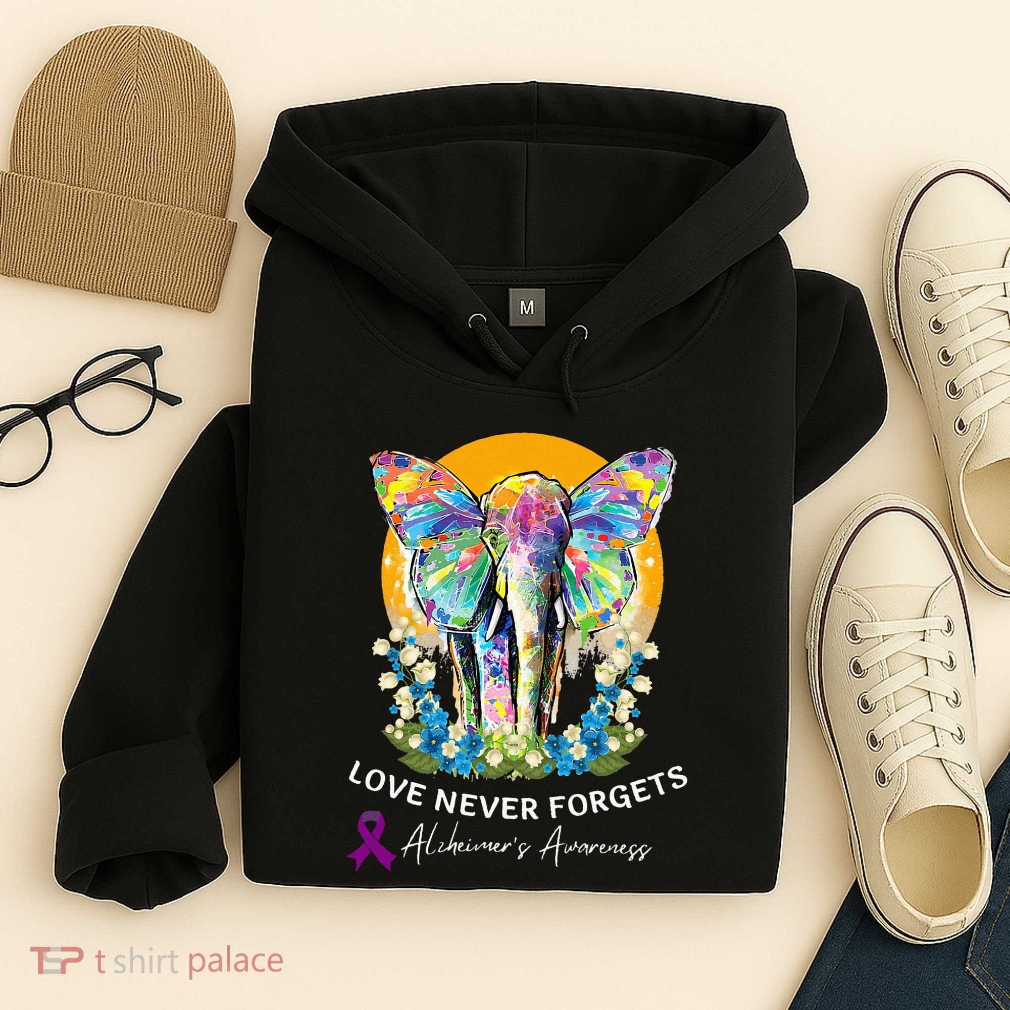 Alzheimer Elephant Love Never Forgets Alzheimer’s Awareness Hoodie
