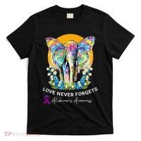 Alzheimer Elephant Love Never Forgets Alzheimer’s Awareness T-Shirt thumb 0