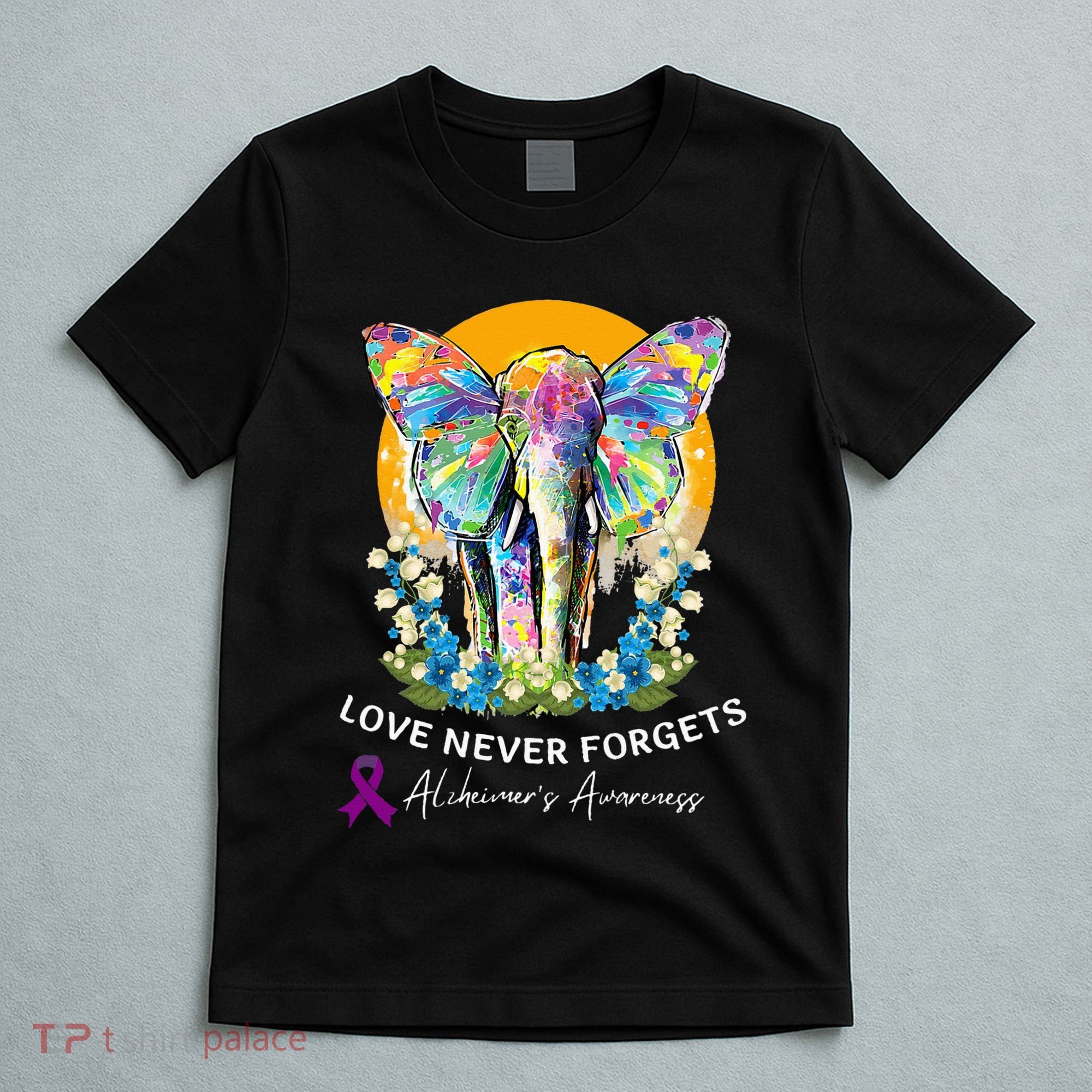 Alzheimer Elephant Love Never Forgets Alzheimer’s Awareness T-Shirt