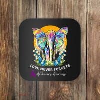 Alzheimer Elephant Love Never Forgets Alzheimer’s Awareness Coaster thumb 0