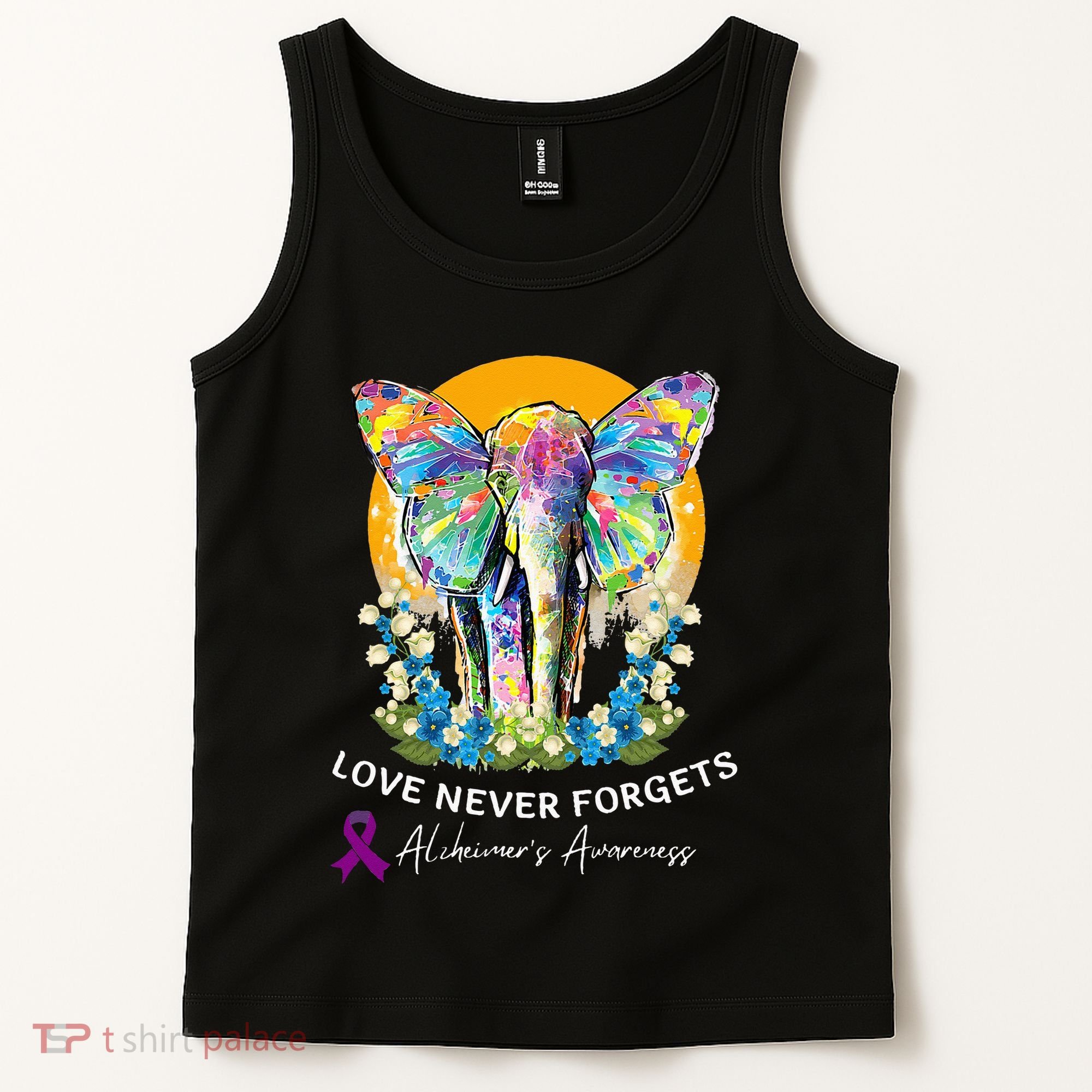 Alzheimer Elephant Love Never Forgets Alzheimer’s Awareness Tank Top