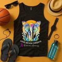 Alzheimer Elephant Love Never Forgets Alzheimer’s Awareness Tank Top thumb 4