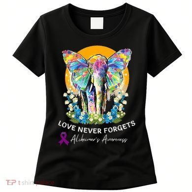 Alzheimer Elephant Love Never Forgets Alzheimer’s Awareness Women's T-Shirt